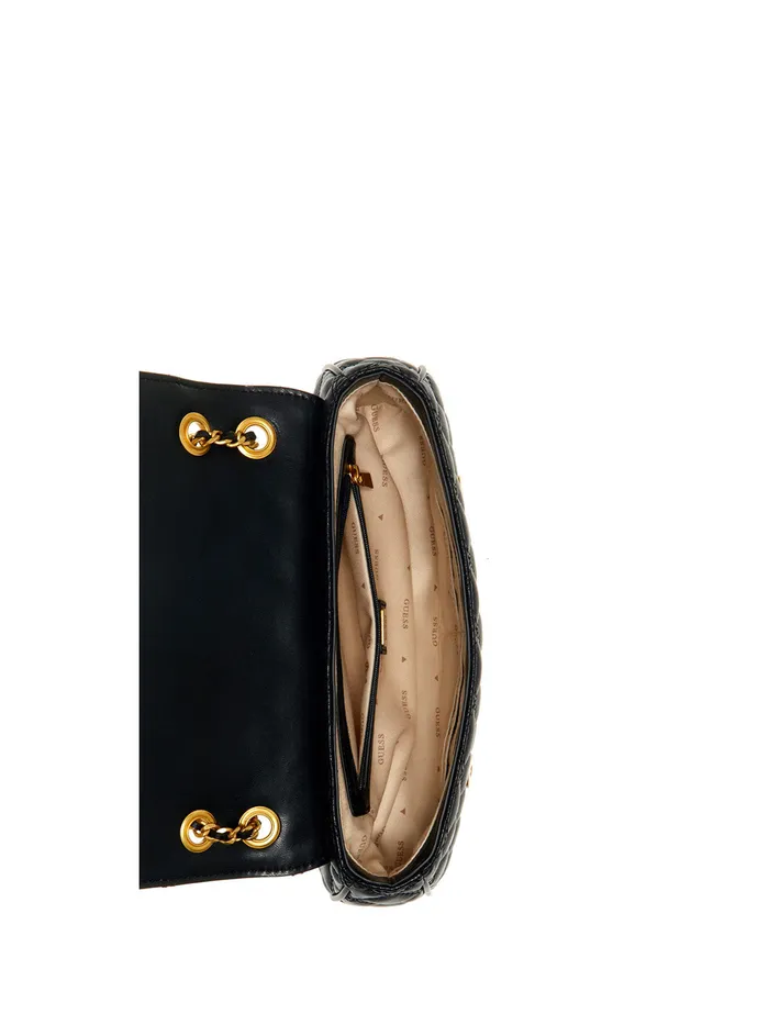 Women Half Flap GUESS Black Giully Quilted Crossbody Bag