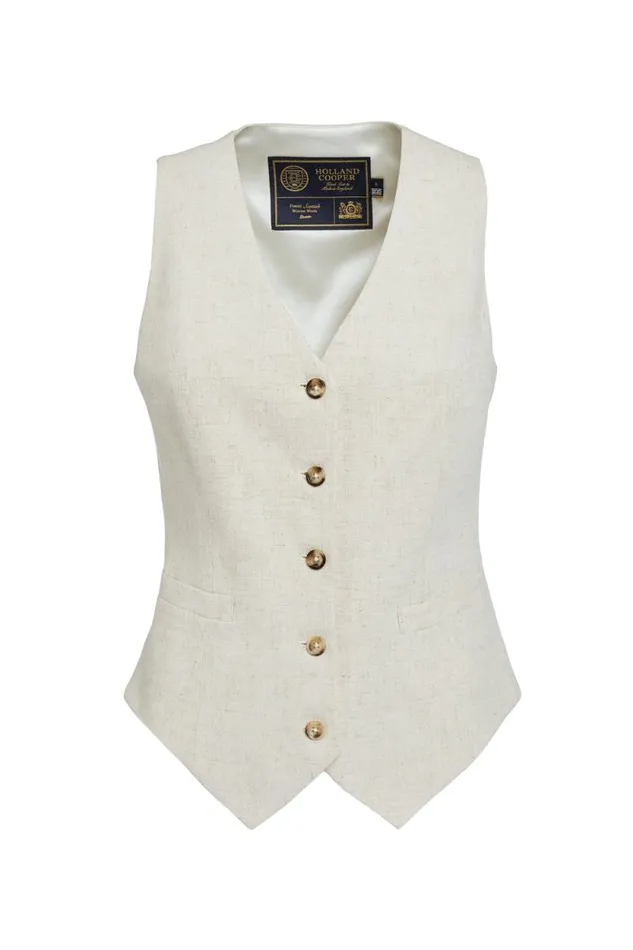 Women Hampton Waistcoat Natural Linen Holland Cooper Tailoring Women Hampton Waistcoat Natural Linen Holland Cooper Tailoring