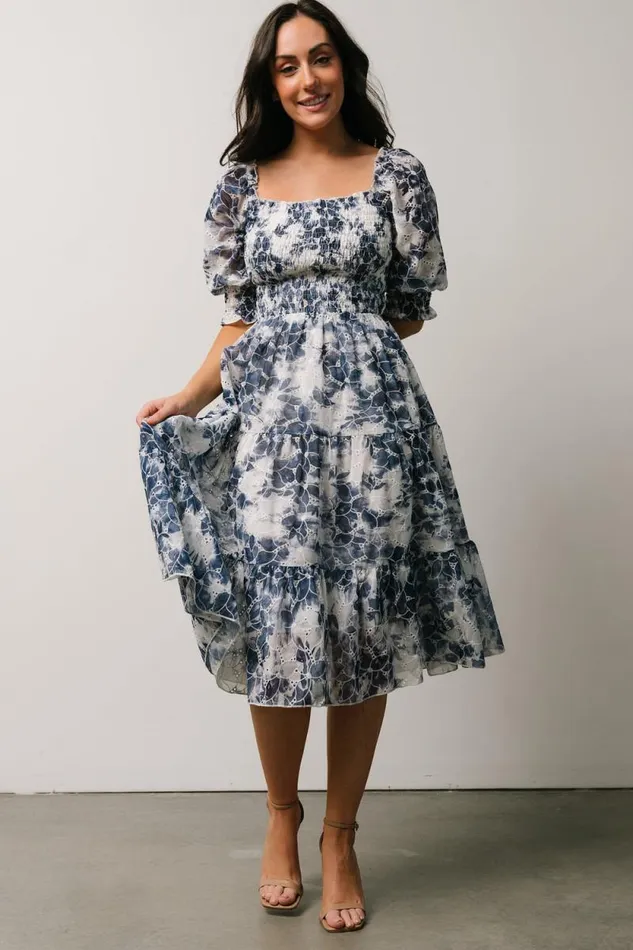 Women Hazel Eyelet Midi Dress Navy Baltic Born Midi Dresses