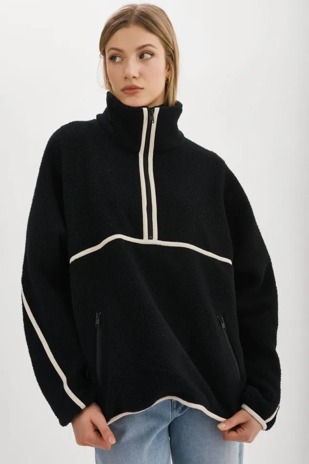 Women HELSA Polar Fleece Pullover Blackivory LAMARQUE Tops