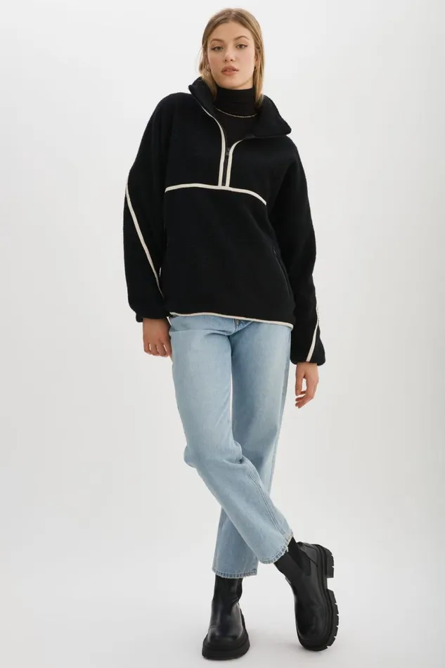 Women HELSA Polar Fleece Pullover Blackivory LAMARQUE Tops Women HELSA Polar Fleece Pullover Blackivory LAMARQUE Tops