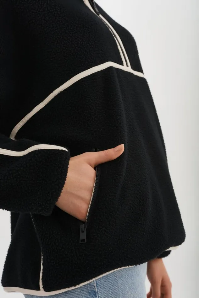 Women HELSA Polar Fleece Pullover Blackivory LAMARQUE Tops Women HELSA Polar Fleece Pullover Blackivory LAMARQUE Tops
