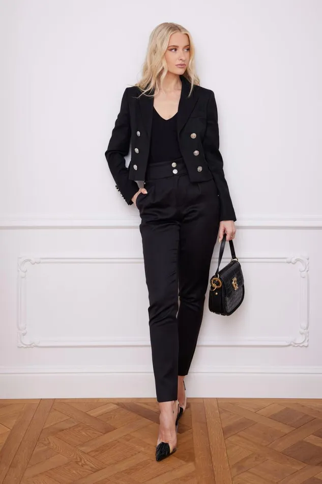 Women High Waisted Peg Trouser Black Barathea Silver Holland Cooper Tailoring Women High Waisted Peg Trouser Black Barathea Silver Holland Cooper Tailoring