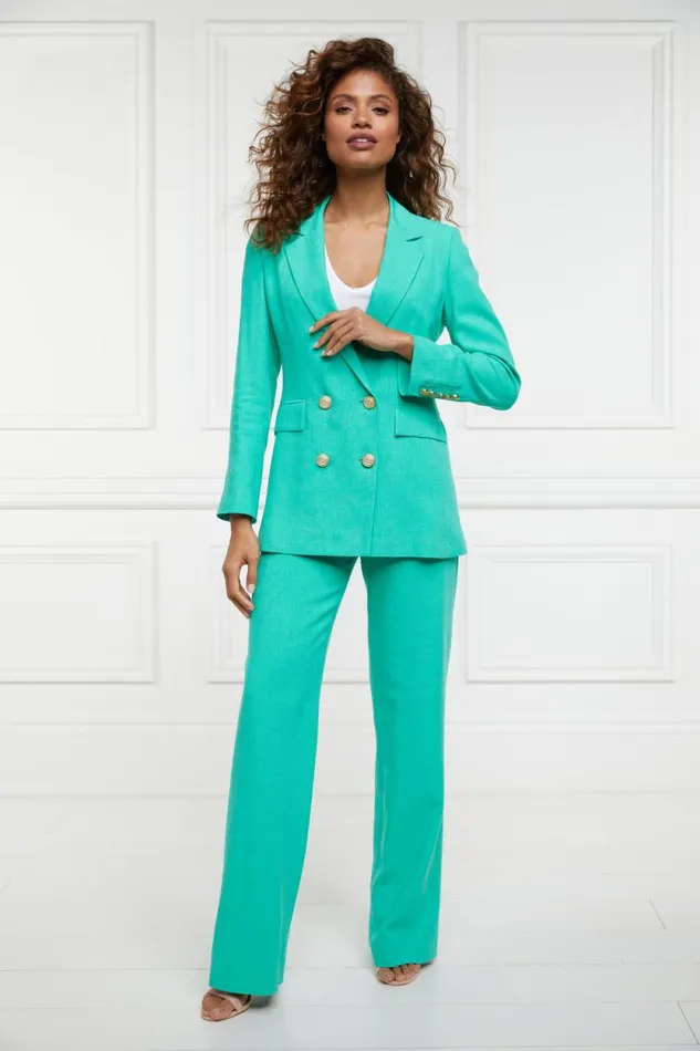 Women High Waisted Straight Trouser Jade Linen Holland Cooper Tailoring