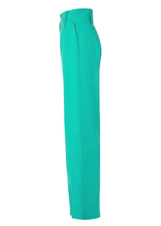 Women High Waisted Straight Trouser Jade Linen Holland Cooper Tailoring