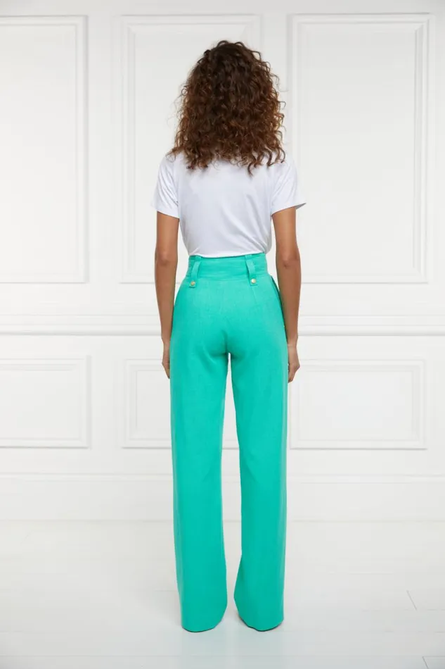 Women High Waisted Straight Trouser Jade Linen Holland Cooper Tailoring