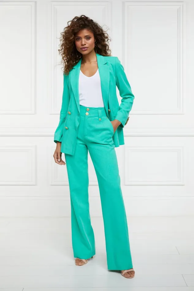 Women High Waisted Straight Trouser Jade Linen Holland Cooper Tailoring