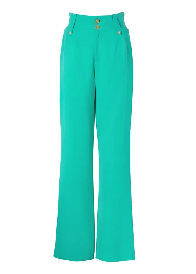 Women High Waisted Straight Trouser Jade Linen Holland Cooper Tailoring