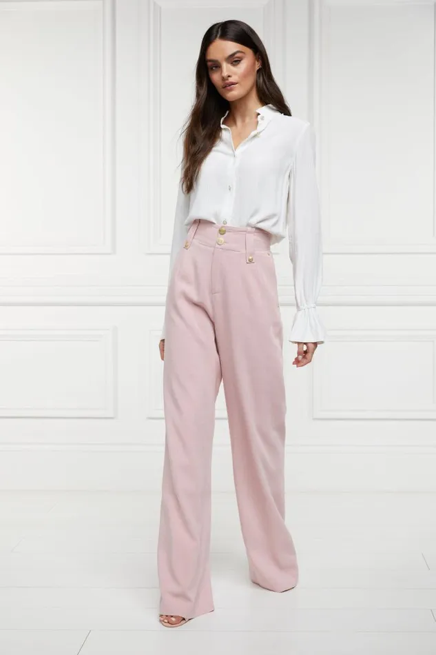 Women High Waisted Straight Trouser Pink Linen Holland Cooper Trousers