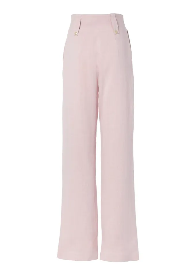 Women High Waisted Straight Trouser Pink Linen Holland Cooper Trousers Women High Waisted Straight Trouser Pink Linen Holland Cooper Trousers