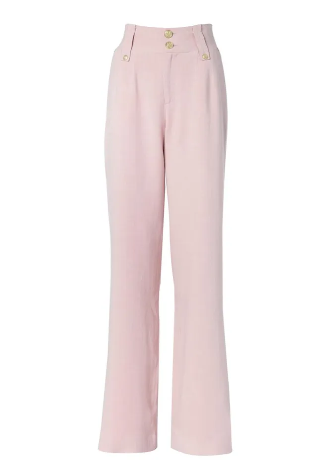 Women High Waisted Straight Trouser Pink Linen Holland Cooper Trousers Women High Waisted Straight Trouser Pink Linen Holland Cooper Trousers