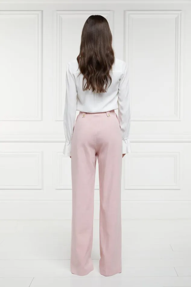 Women High Waisted Straight Trouser Pink Linen Holland Cooper Trousers Women High Waisted Straight Trouser Pink Linen Holland Cooper Trousers