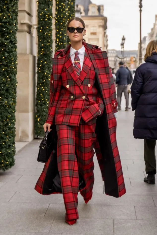Women High Waisted Wide Leg Trouser 8211 Turn Up Red Tartan Holland Cooper Trousers