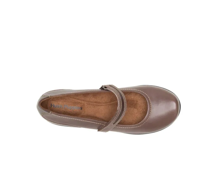 Women Hush Puppies Epic Mary Jane Dark Brown Leather Walking Shoes
