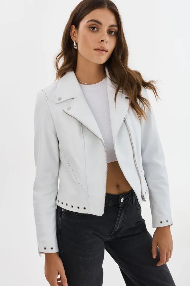 Women IDETTA Leather Biker Jacket White LAMARQUE Leather Jackets