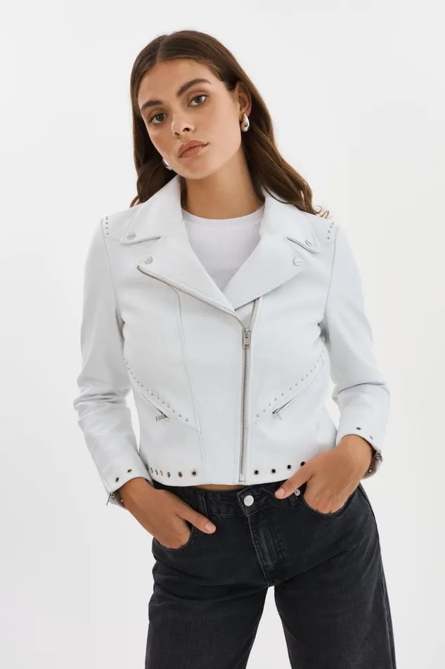 Women IDETTA Leather Biker Jacket White LAMARQUE Leather Jackets