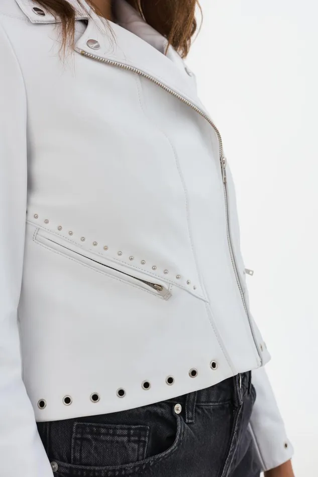Women IDETTA Leather Biker Jacket White LAMARQUE Leather Jackets