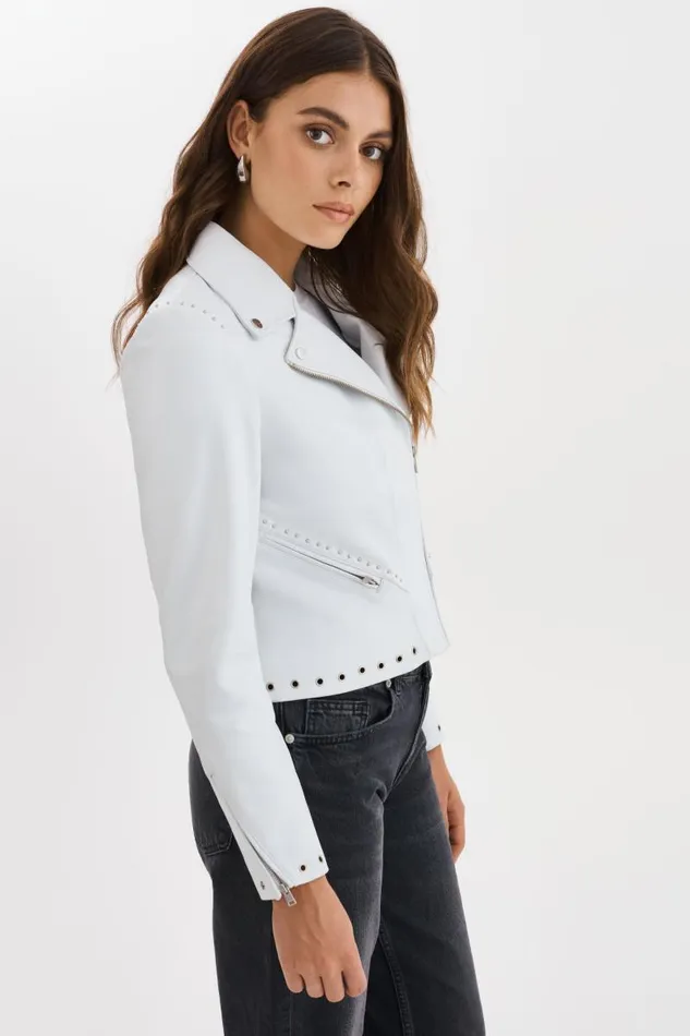 Women IDETTA Leather Biker Jacket White LAMARQUE Leather Jackets