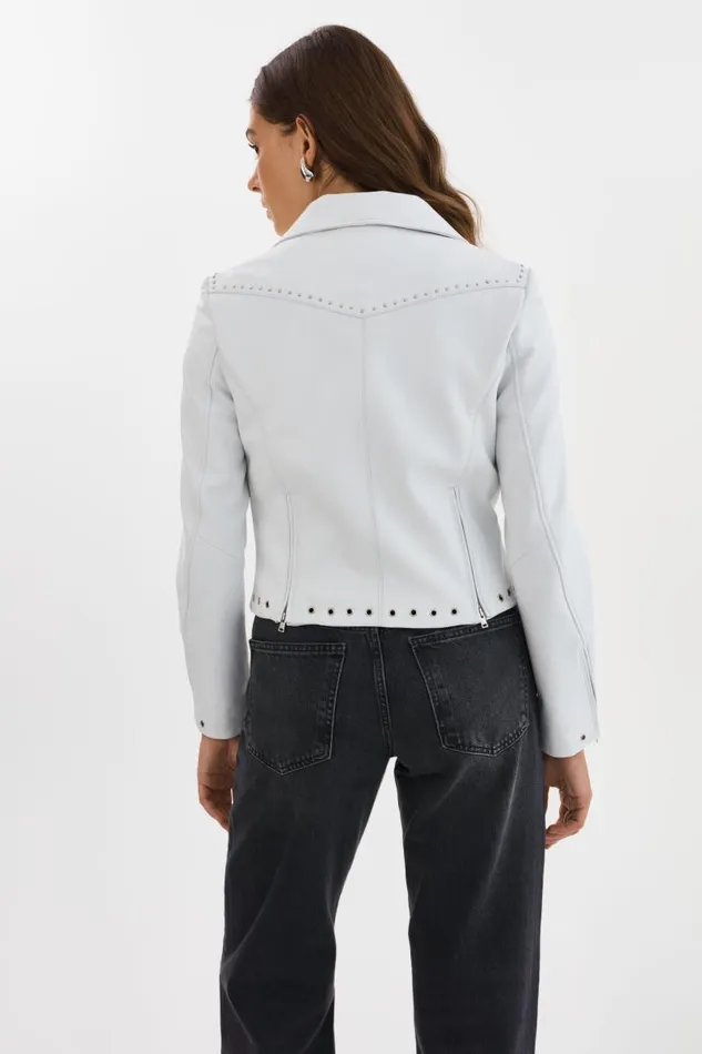 Women IDETTA Leather Biker Jacket White LAMARQUE Leather Jackets