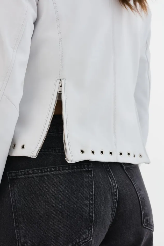 Women IDETTA Leather Biker Jacket White LAMARQUE Leather Jackets