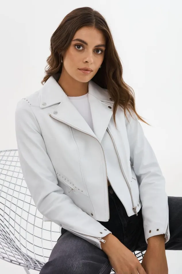 Women IDETTA Leather Biker Jacket White LAMARQUE Leather Jackets