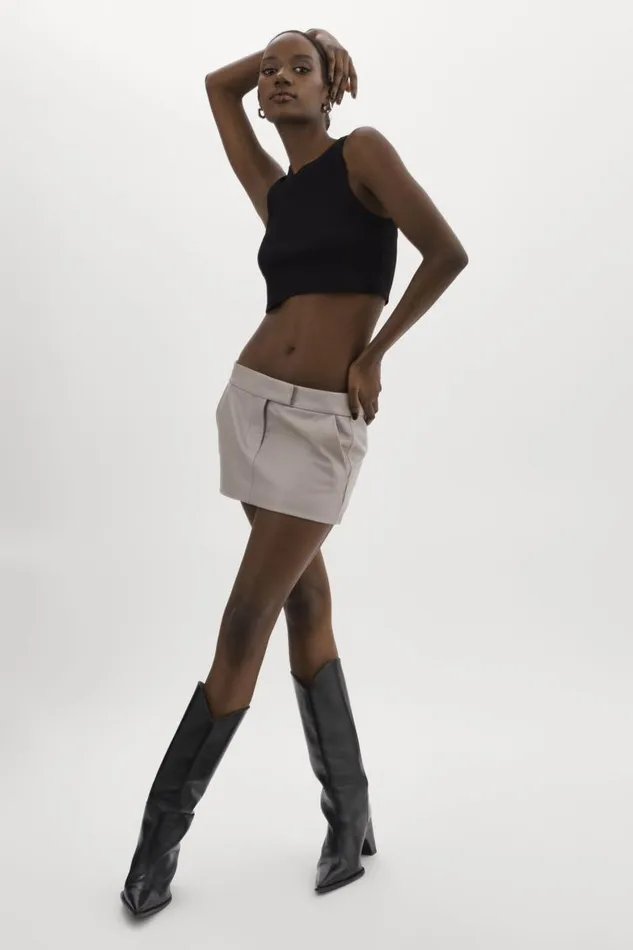 Women INAYA Leather Micro Mini Skirt Ash Grey LAMARQUE Skirts