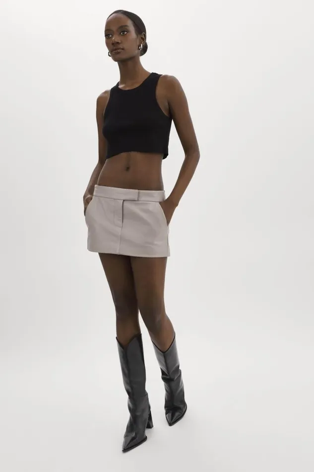 Women INAYA Leather Micro Mini Skirt Ash Grey LAMARQUE Skirts