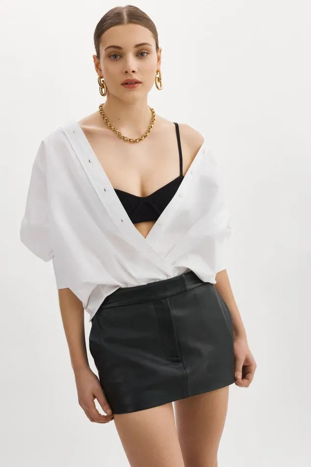 Women INAYA Leather Micro Mini Skirt Black LAMARQUE Skirts