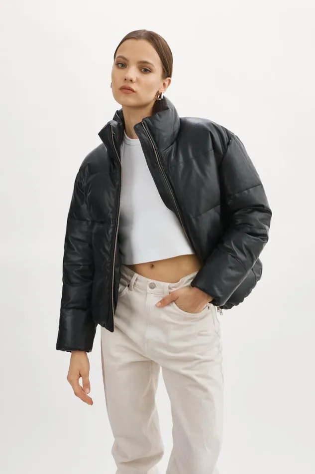 Women IRIS Leather Puffer Jacket Black LAMARQUE Puffers