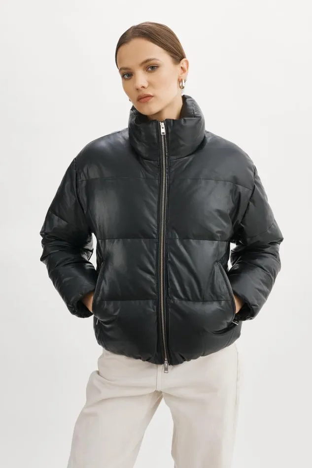 Women IRIS Leather Puffer Jacket Black LAMARQUE Puffers