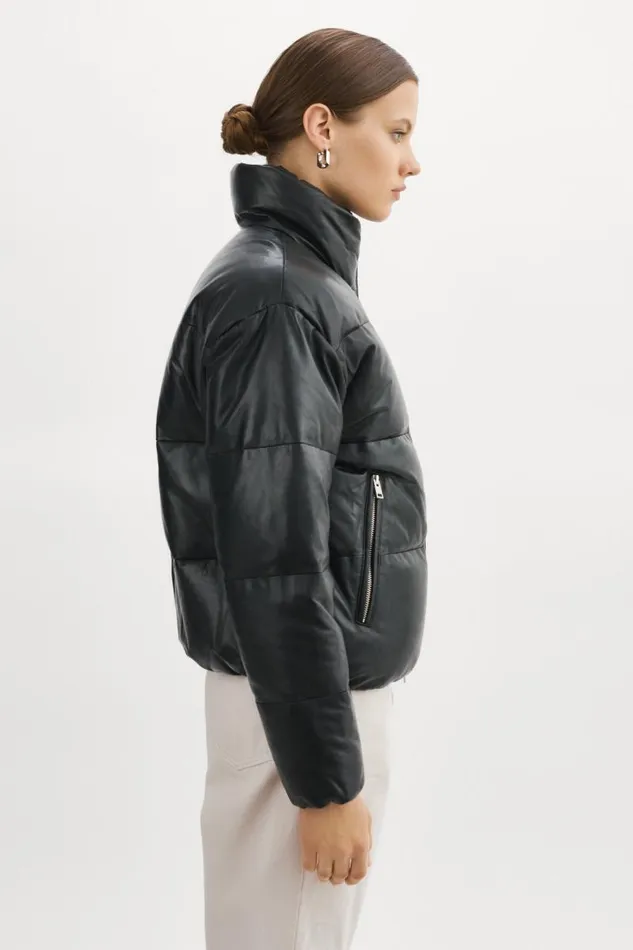 Women IRIS Leather Puffer Jacket Black LAMARQUE Puffers