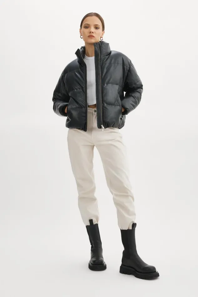 Women IRIS Leather Puffer Jacket Black LAMARQUE Puffers