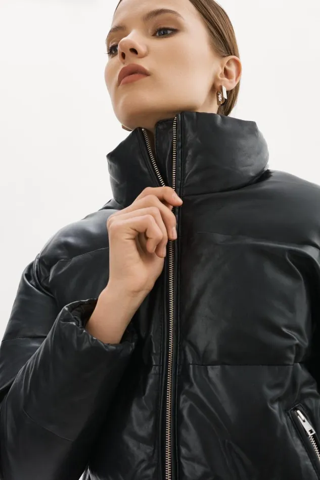 Women IRIS Leather Puffer Jacket Black LAMARQUE Puffers