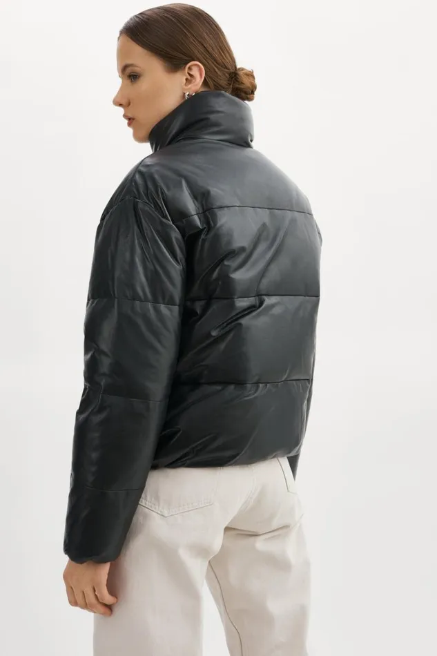 Women IRIS Leather Puffer Jacket Black LAMARQUE Puffers