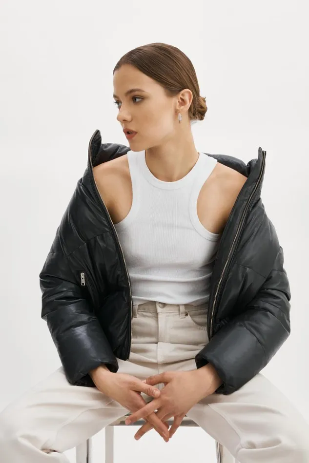 Women IRIS Leather Puffer Jacket Black LAMARQUE Puffers
