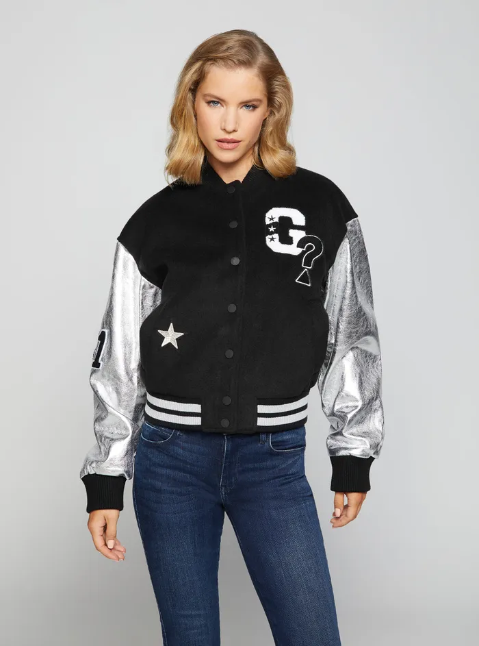 Women Jackets and Coats GUESS Black Metallic Lorelie Bomber Jacket