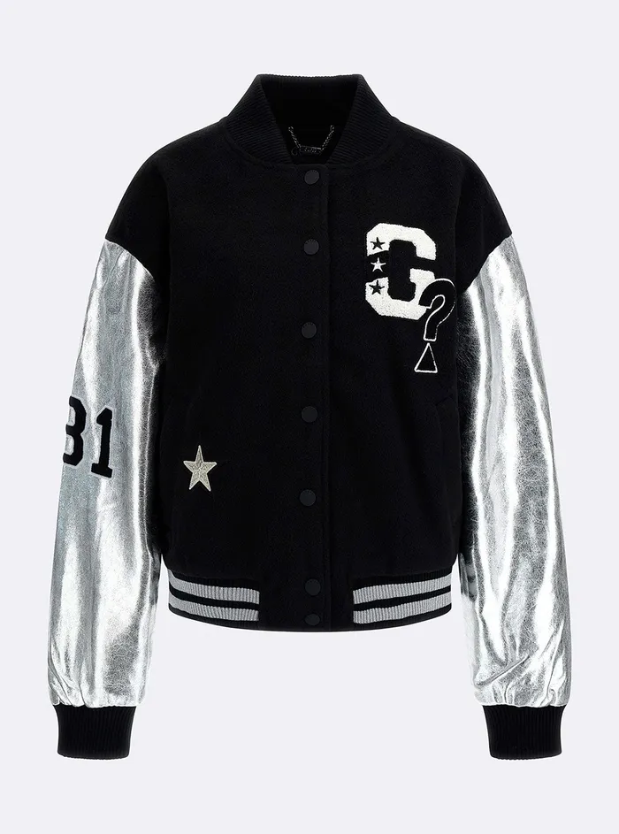 Women Jackets and Coats GUESS Black Metallic Lorelie Bomber Jacket Women Jackets and Coats GUESS Black Metallic Lorelie Bomber Jacket