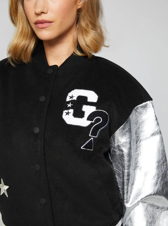 Women Jackets and Coats GUESS Black Metallic Lorelie Bomber Jacket Women Jackets and Coats GUESS Black Metallic Lorelie Bomber Jacket