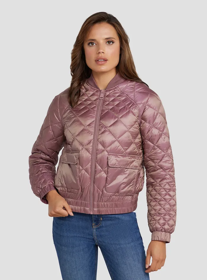 Women Jackets and Coats GUESS Mauve Rose Hilary Bomber Jacket Women Jackets and Coats GUESS Mauve Rose Hilary Bomber Jacket