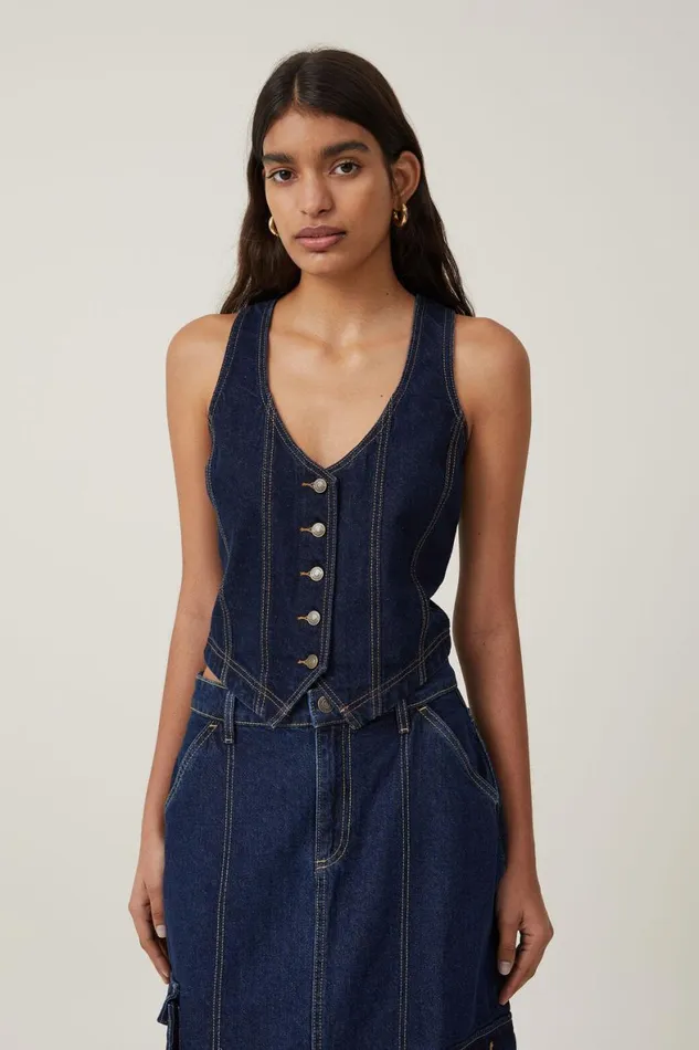 Women Jackets Cotton On Fitted Denim Vest Indigo