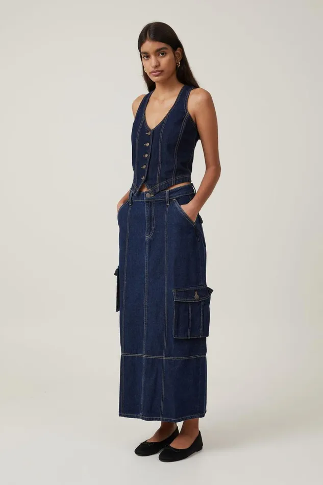 Women Jackets Cotton On Fitted Denim Vest Indigo