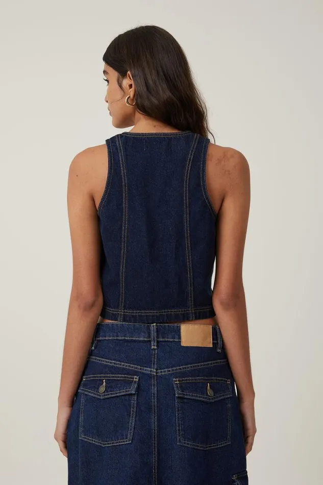 Women Jackets Cotton On Fitted Denim Vest Indigo