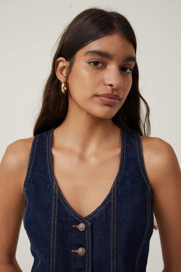 Women Jackets Cotton On Fitted Denim Vest Indigo