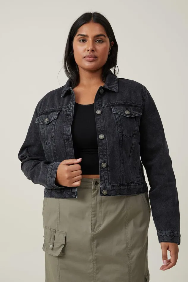 Women Jackets Cotton On Girlfriend Denim Jacket Graphite Black