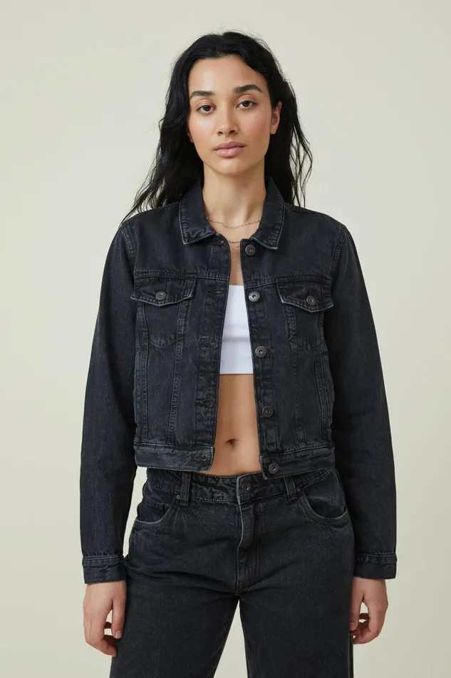 Women Jackets Cotton On Girlfriend Denim Jacket Graphite Black