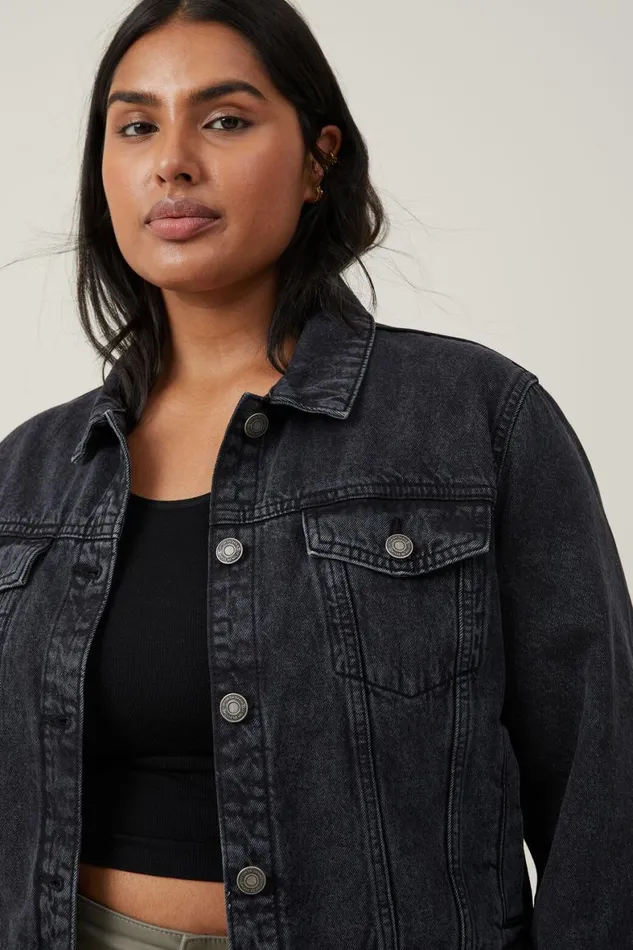 Women Jackets Cotton On Girlfriend Denim Jacket Graphite Black