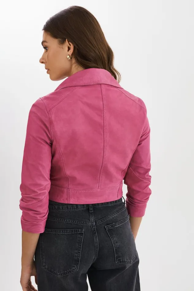 Women JANIKA Cropped Leather Biker Jacket Super Pink LAMARQUE Leather Jackets