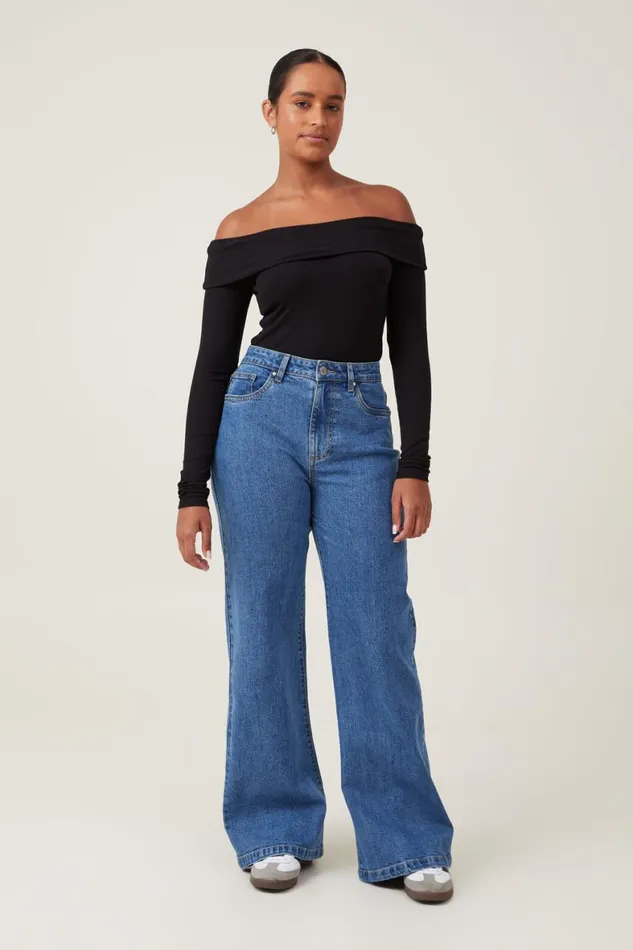 Women Jeans Cotton On Curvy Stretch Wide Jean Sea Blue