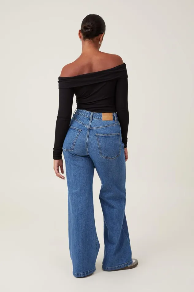 Women Jeans Cotton On Curvy Stretch Wide Jean Sea Blue