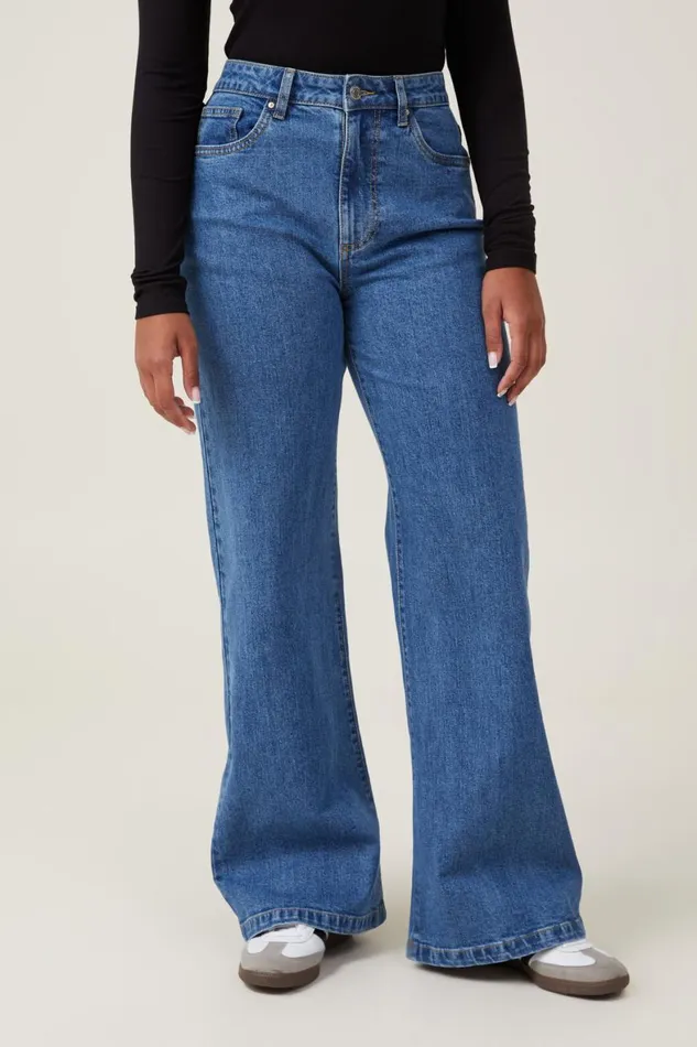 Women Jeans Cotton On Curvy Stretch Wide Jean Sea Blue